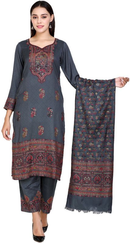 Unstitched Acrylic Blend Kurta & Palazzo Material Printed