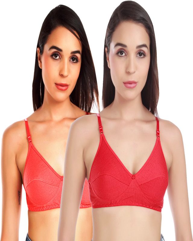 Cotton Lycra Sports bra in Peach & Red Color Pack of 2. Women Full Coverage Non Padded Bra  (Multicolor)