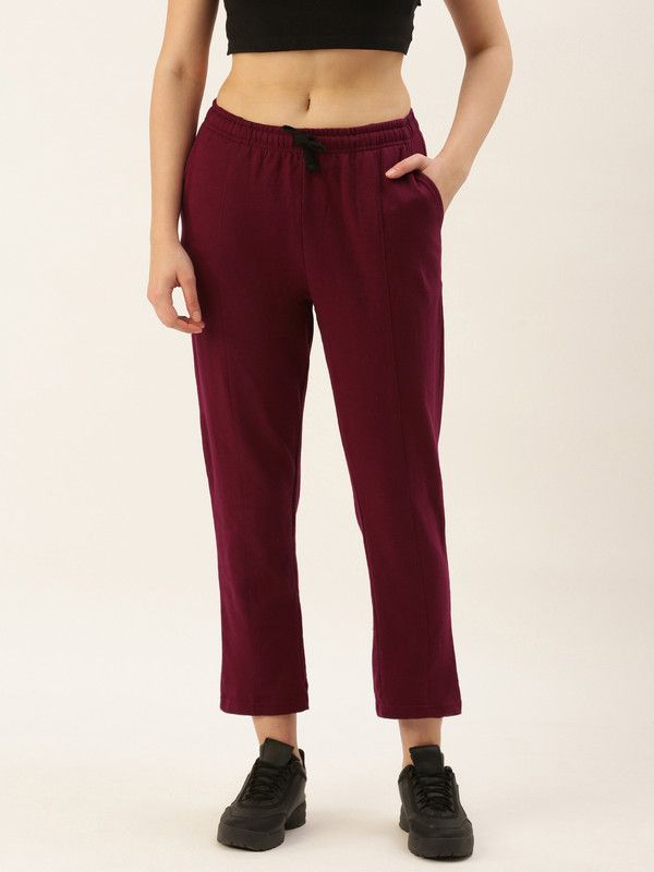 Women Solid Maroon Track Pants
