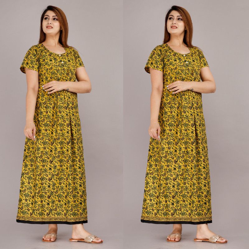 Pack of 2 Women Nighty  (Yellow, Yellow)