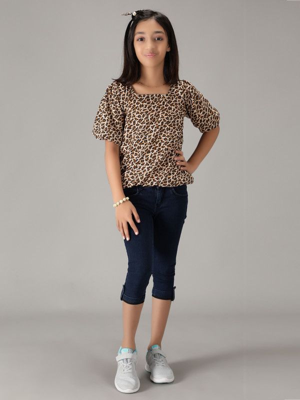 Girls Casual Crepe Top  (Brown, Pack of 1)