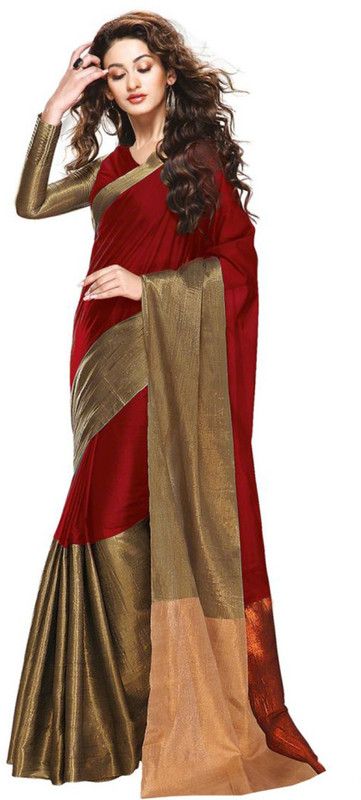 Bandhani Cotton Silk Saree  (Maroon)