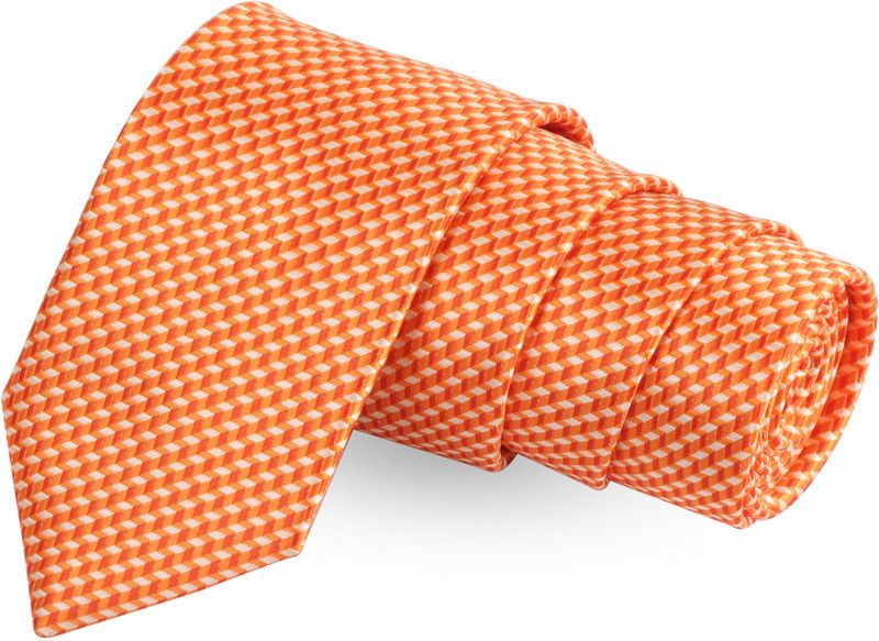 PELUCHE Resplendent Orange Colored Microfiber Neck Checkered Men Tie