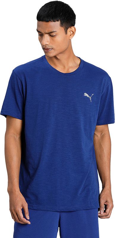 TRAIN FAV ENERGY SS TEE Men Solid Round Neck Polyester Blue T-Shirt