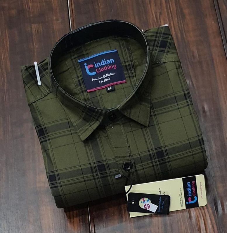 Men Checkered Casual Light Green Shirt