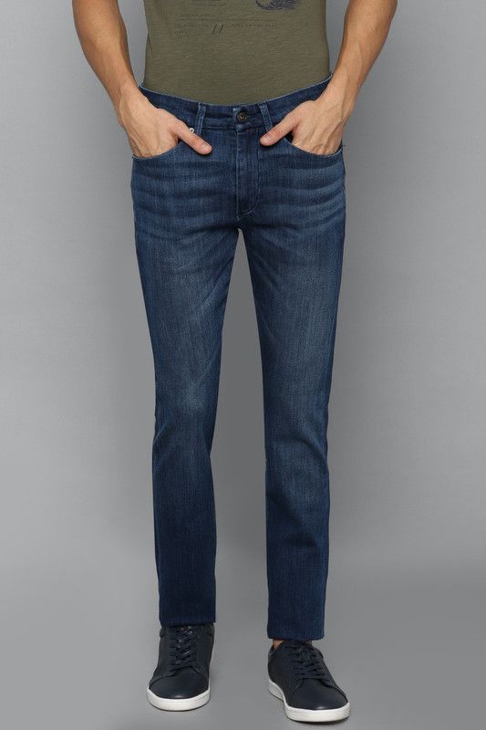 Men Super Skinny Mid Rise Dark Blue Jeans