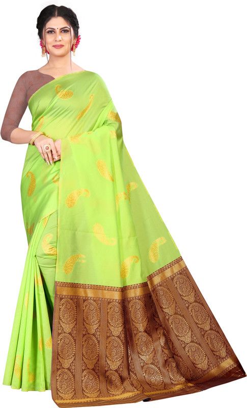Solid/Plain Kanjivaram Art Silk Saree  (Brown)