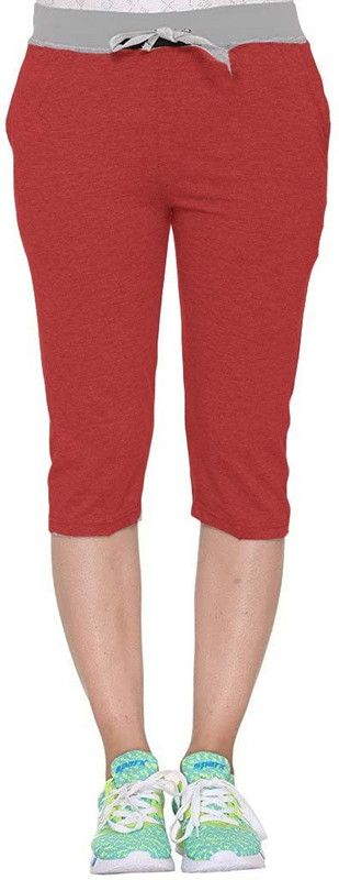 Capri For Girls Casual Solid Cotton Blend  (Maroon Pack of 1)