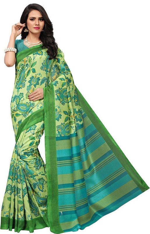 Printed Daily Wear Silk Blend Saree  (Light Green)