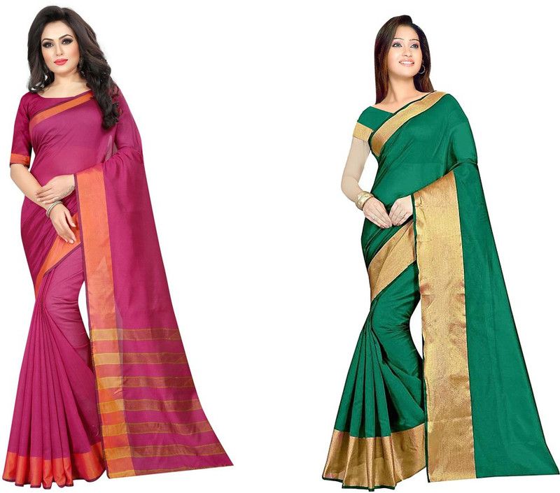 Solid/Plain Daily Wear Cotton Silk Saree  (Pink)
