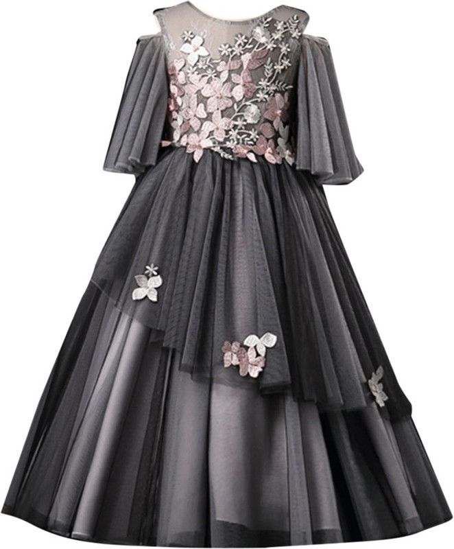 Girls Maxi/Full Length Casual Dress  (Black, Full Sleeve)