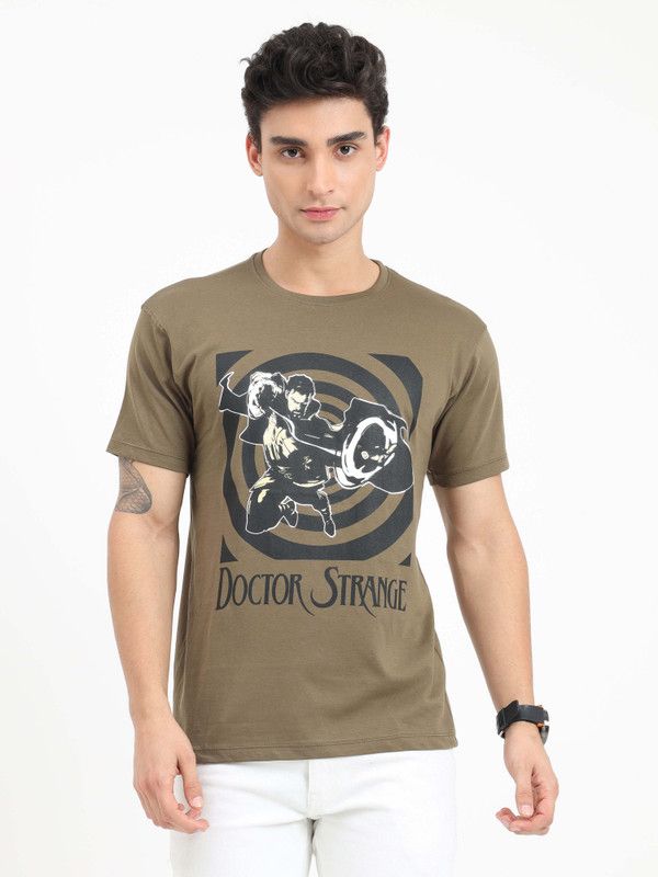 Doctor Strange Men Printed Round Neck Pure Cotton Light Green T-Shirt