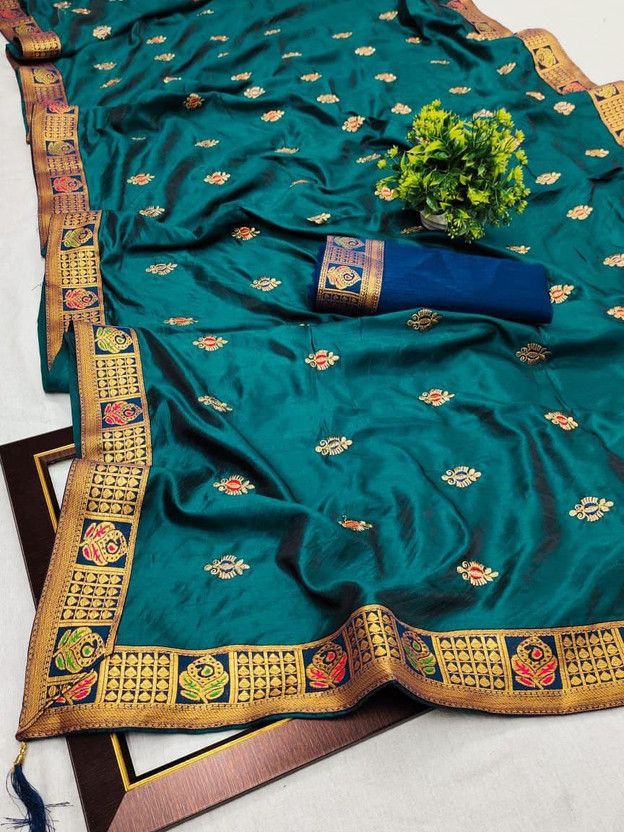 Embroidered Daily Wear Silk Blend Saree  (Multicolor, Blue)