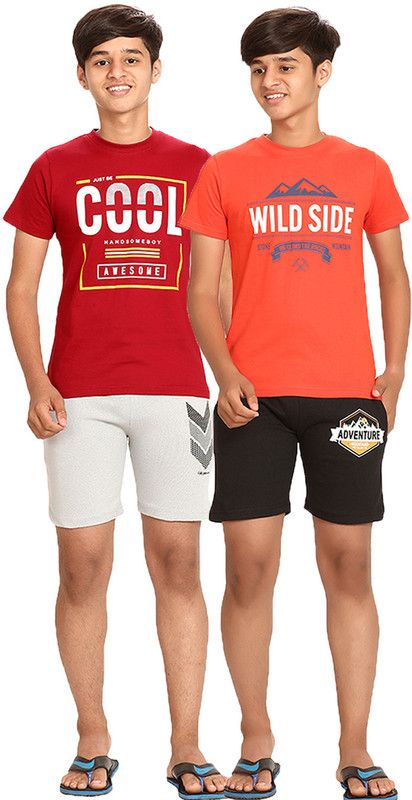 Baby Boys Printed Pure Cotton Kids Nightwear  (Maroon Pack of 2)