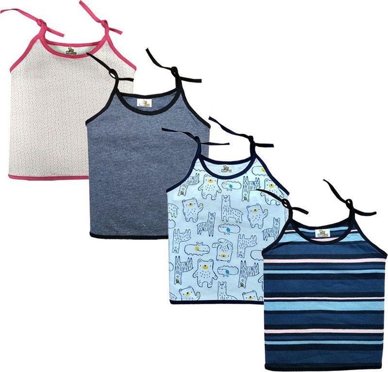 Vest For Girls Cotton Blend  (Blue, Pack of 4)