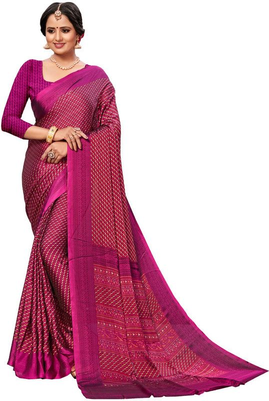 Printed Daily Wear Crepe Saree  (Magenta)