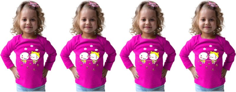 Baby Girls Printed Pure Cotton T Shirt  (Pink, Pack of 4)