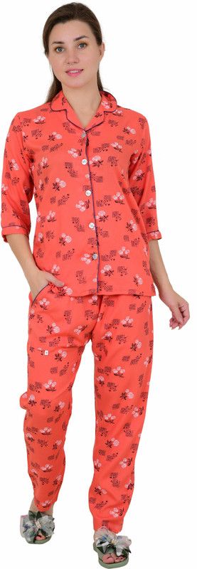 Women Shirt & Pyjama set Brown Polka Print