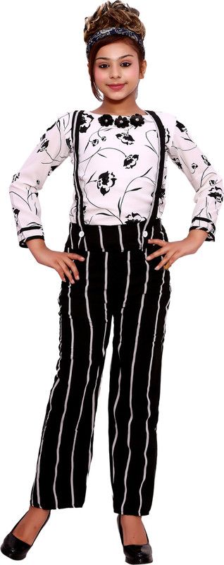 Girls Casual Top Dungaree  (Black)