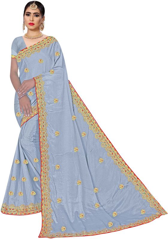 Embroidered Bhagalpuri Chiffon Saree  (Grey)