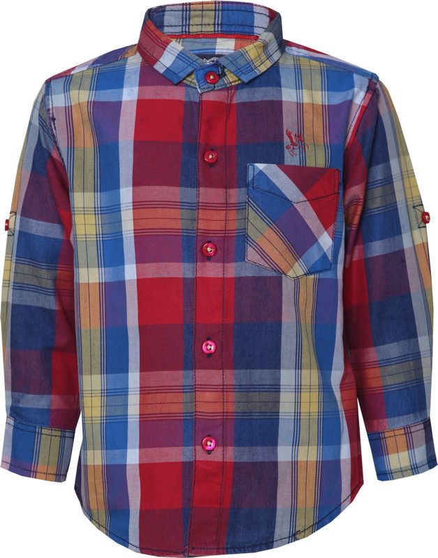 Baby Boys Slim Fit Printed, Checkered Button Down Collar Casual Shirt