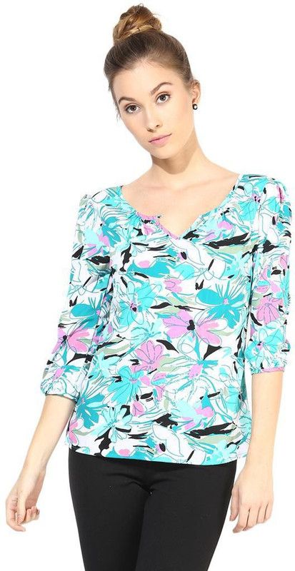 Formal Regular Sleeves Printed Women White, Blue, Pink Top