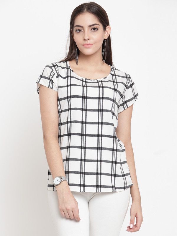 Casual Cap Sleeves Checkered Women Multicolor Top