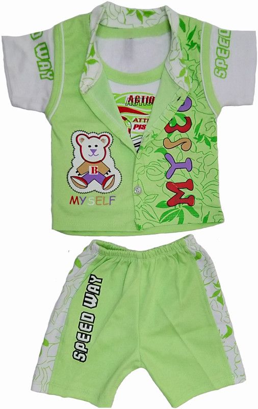 Baby Boys & Baby Girls Party(Festive) T-shirt Shorts  (Green)