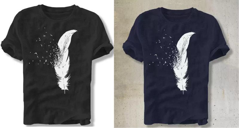 Graphic Print Men Black, Blue T-Shirt  (Pack of 2)