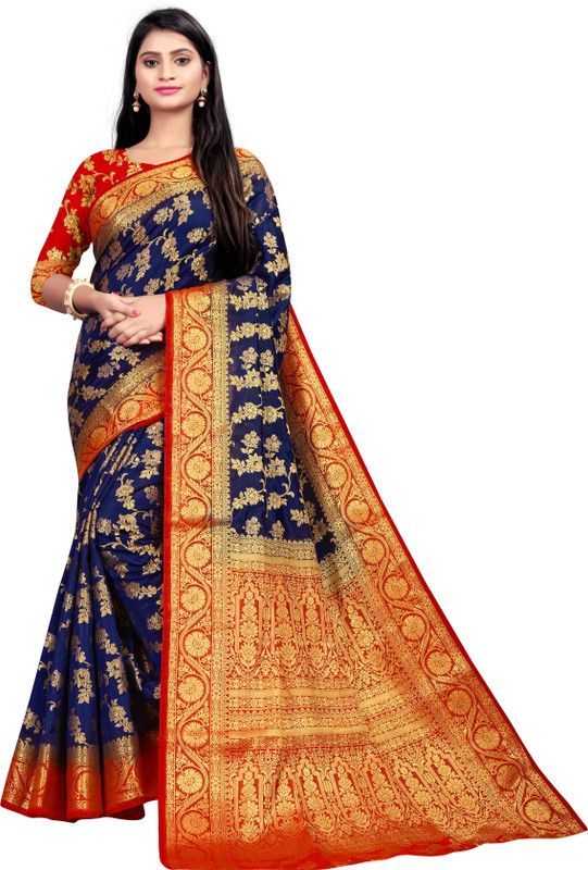 Woven, Embellished Banarasi Silk Blend, Jacquard Saree  (Blue)