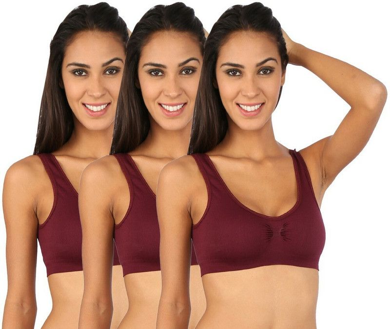 Pack of 3 Women Sports Lightly Padded Bra  (Maroon)