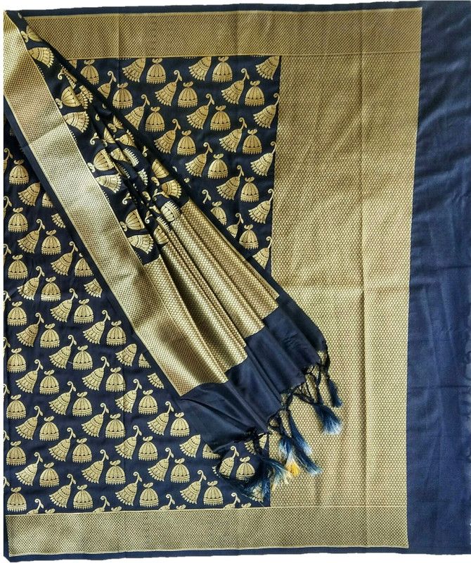 Art Silk Self Design, Graphic Print Gold, Black Women Dupatta