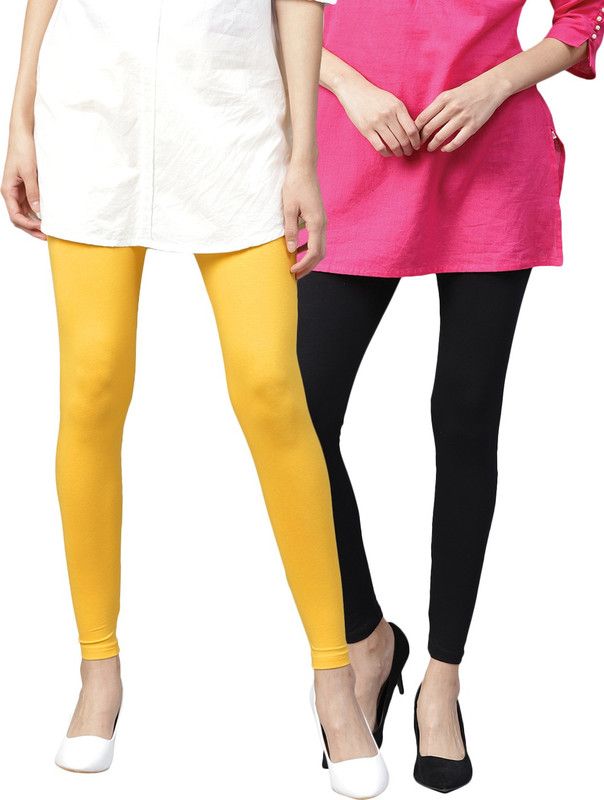 Ankle Length Ethnic Wear Legging  (Yellow, Black, Solid)
