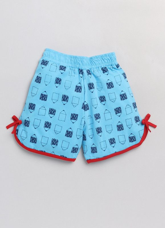 Short For Girls Casual Printed Pure Cotton  (Light Blue, Pack of 1)