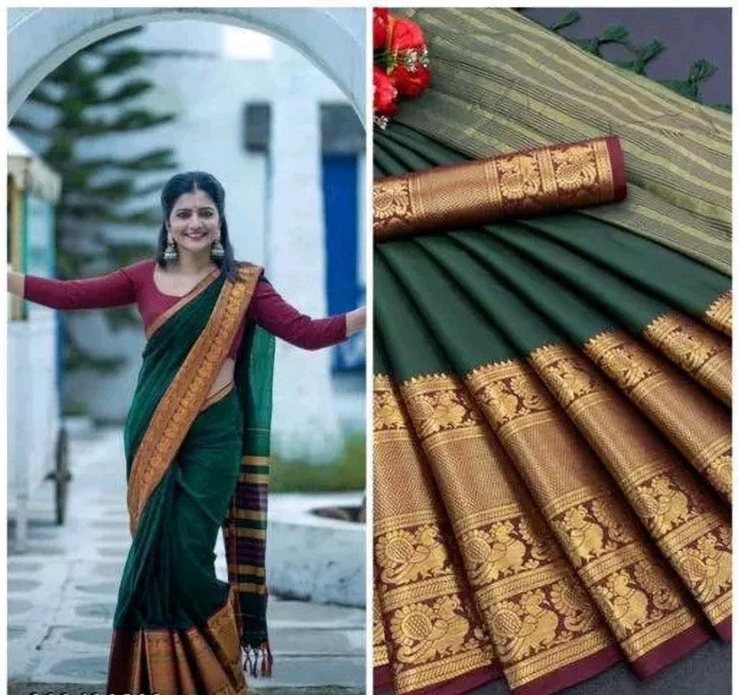 Temple Border, Solid/Plain, Applique, Woven Narayanpet Silk Blend, Cotton Blend Saree  (Multicolor)