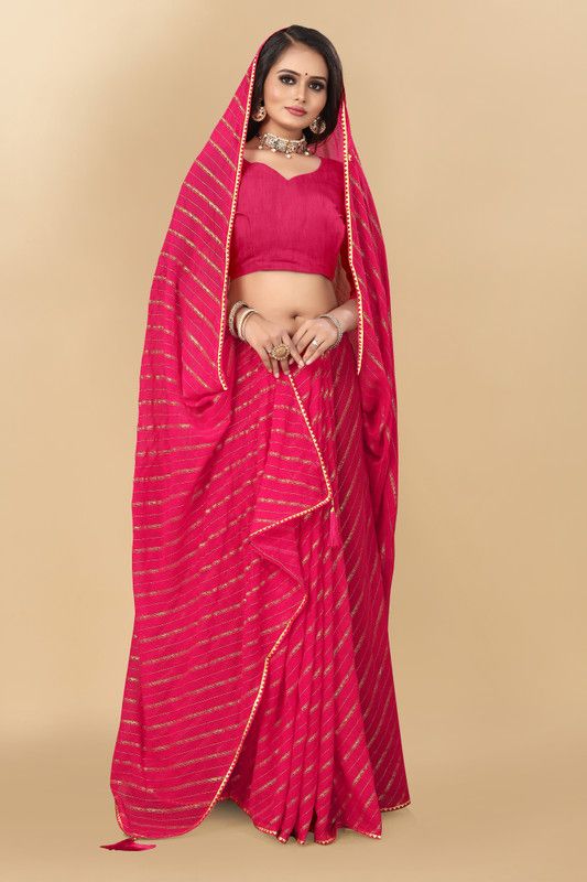 Hand Painted Banarasi Georgette Saree  (Pink)