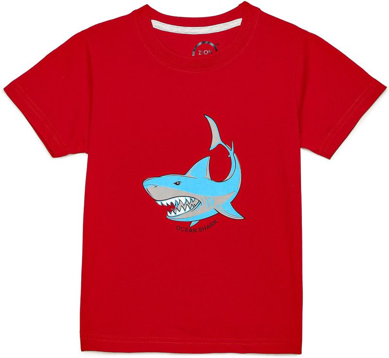 Boys Typography, Graphic Print Cotton Blend T Shirt  (Red, Pack of 1)