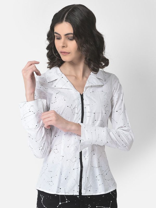 Women Slim Fit Printed Curved Collar Casual Shirt
