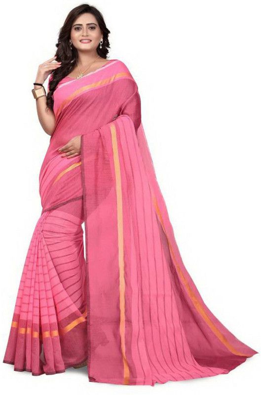 Embellished Chanderi Cotton Silk Saree  (Pink)
