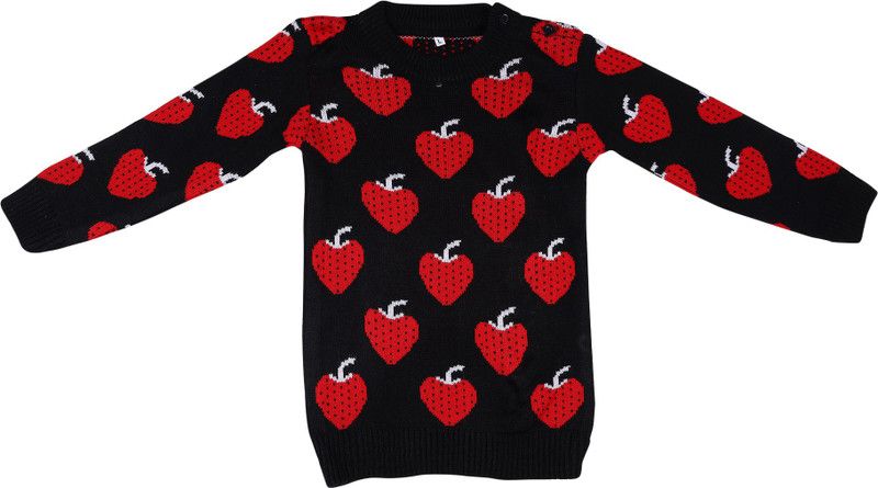 Baby Boys & Baby Girls Printed Round Neck Black Sweater