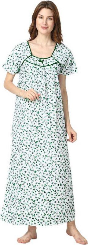 Women Nighty  (Green, White)