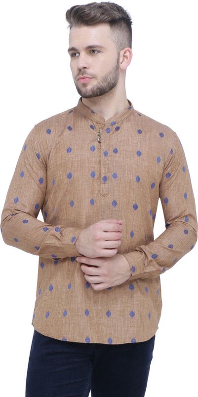 Men Embellished Viscose Rayon Straight Kurta  (Beige)