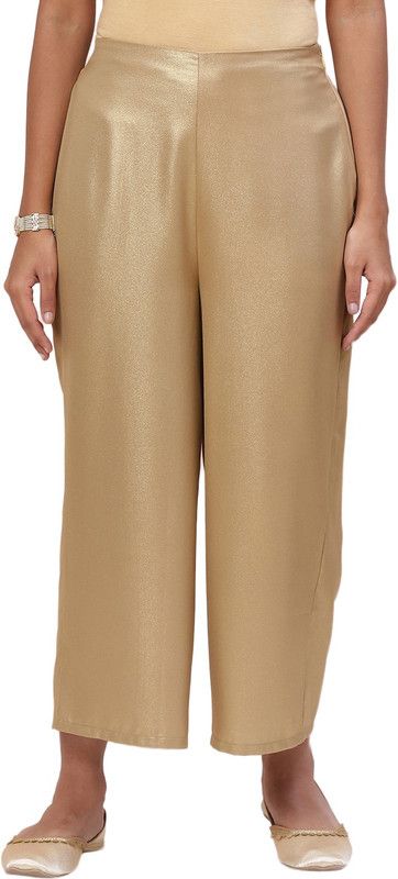 Women Gold Viscose Rayon Trousers