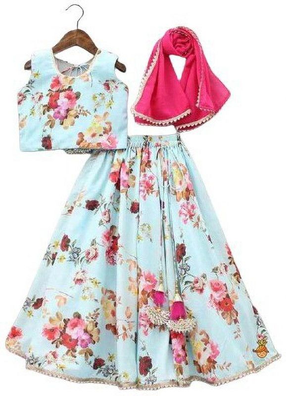 Indi Girls Lehenga Choli Ethnic Wear Printed Lehenga Choli  (Light Blue, Pack of 10)