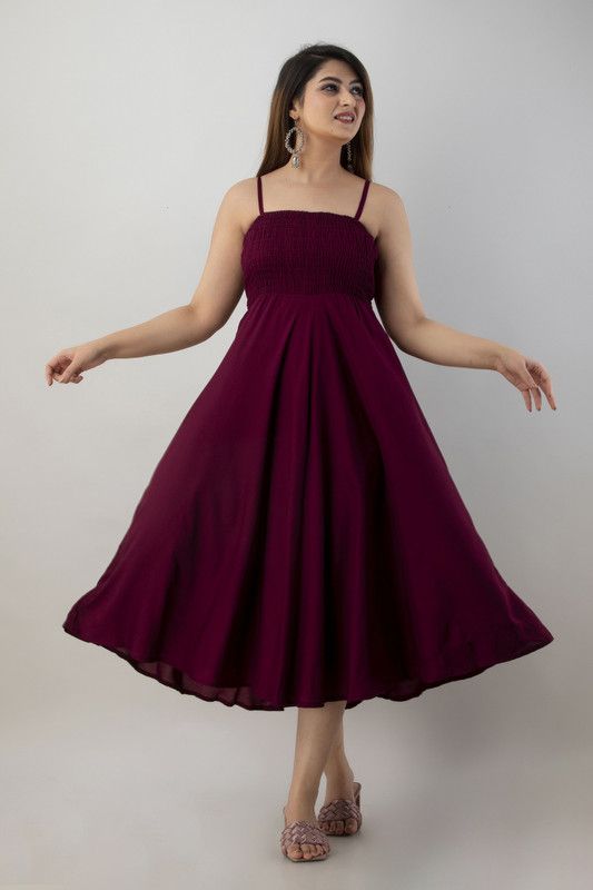 Solid Rayon Blend Stitched Anarkali Gown  (Maroon)
