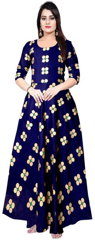 Anarkali Gown  (Blue, Gold)