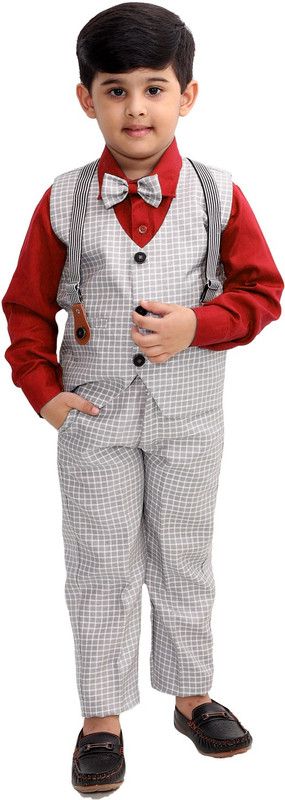 Boys Party(Festive) Shirt Trouser  (Red)