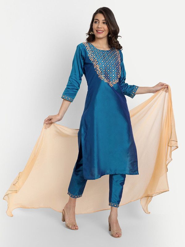 Women Art Silk Kurta and Pyjama Set
