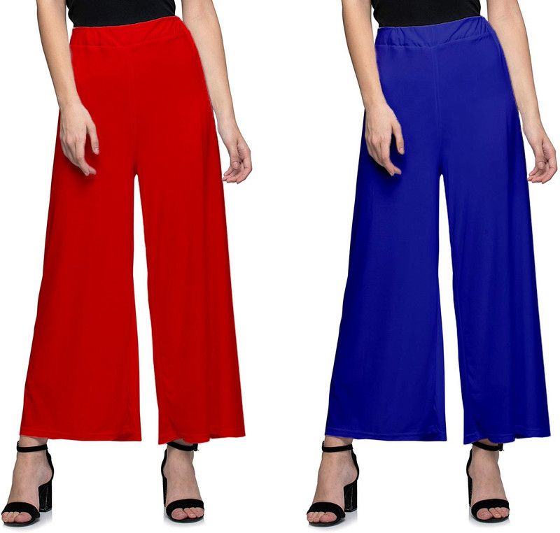 Pack of 2 Women Flared Multicolor Polycotton Trousers