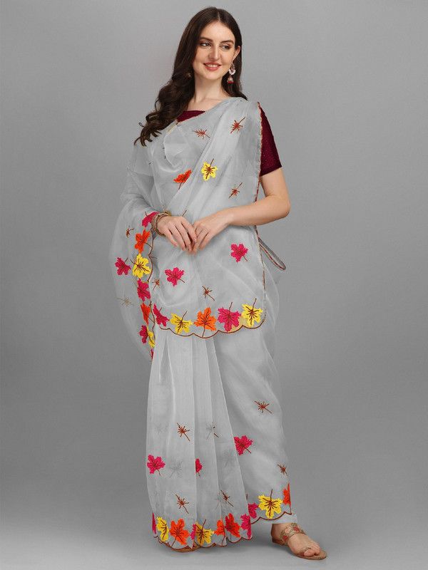 Fashion Organza Saree  (Grey)